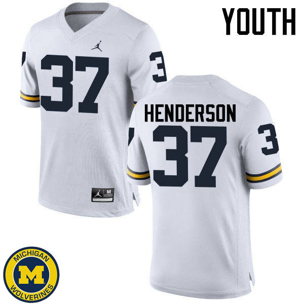 Youth University of Michigan #37 Bobby Henderson White Replica Stitch Jersey